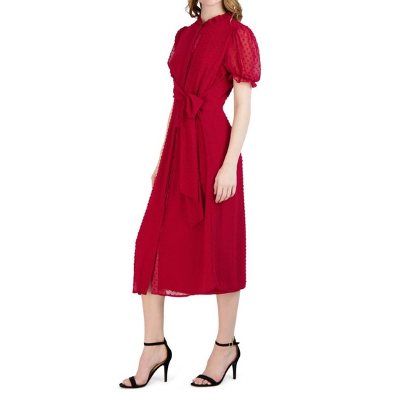 Julia Jordan Clip Dot Short Sleeve Dress In Scarlett Red New With Tag - Reemoly - Picture 3 of 3